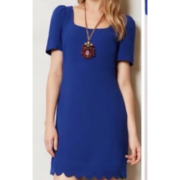 Leifsdottir Anthropologie Arana Shift Dress Blue Scalloped Hem Knee Length Sz 12 - Picture 1 of 13